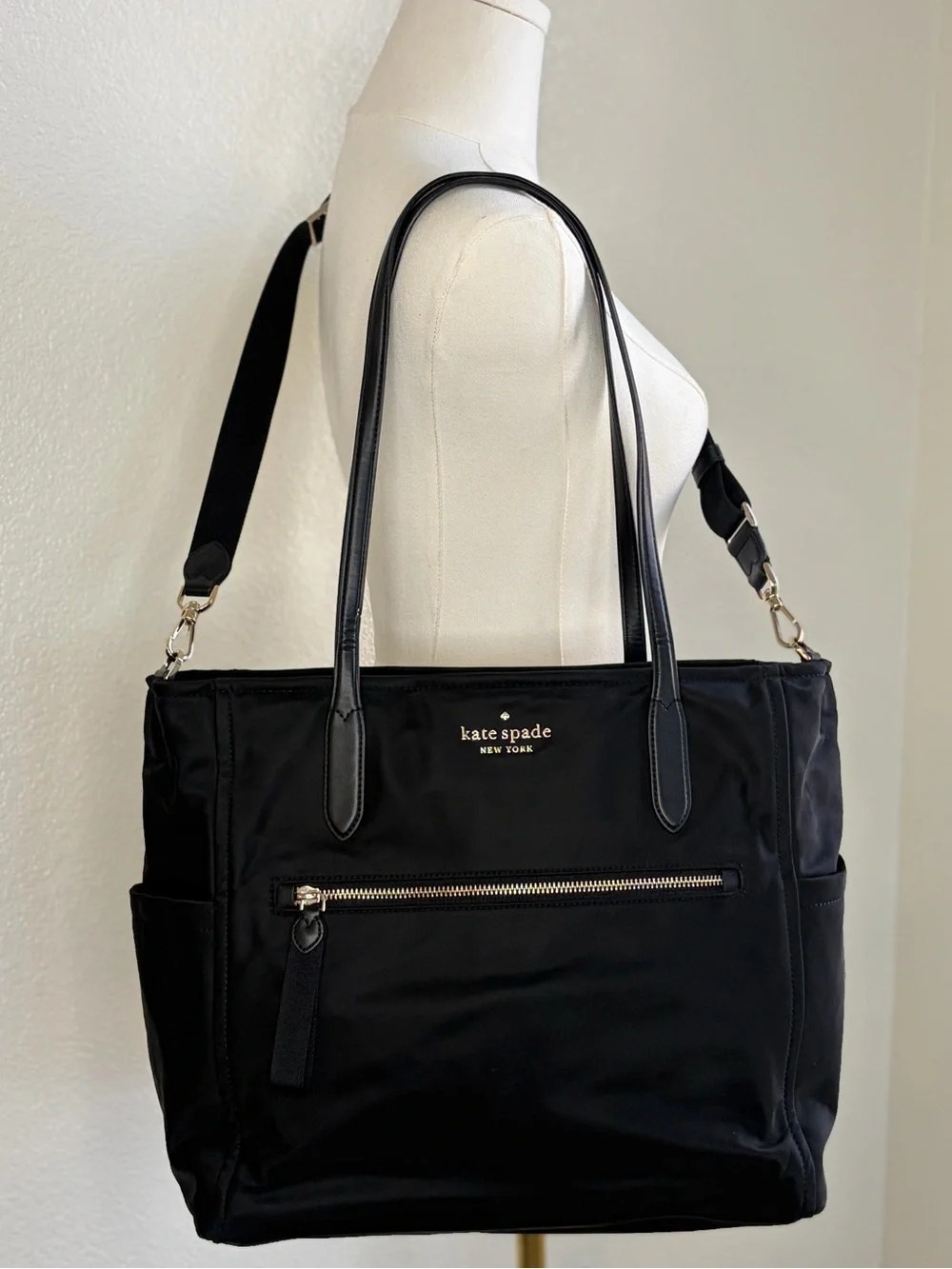 Kate Spade Black Nylon Baby Diaper Tote Bag + Changing Pad